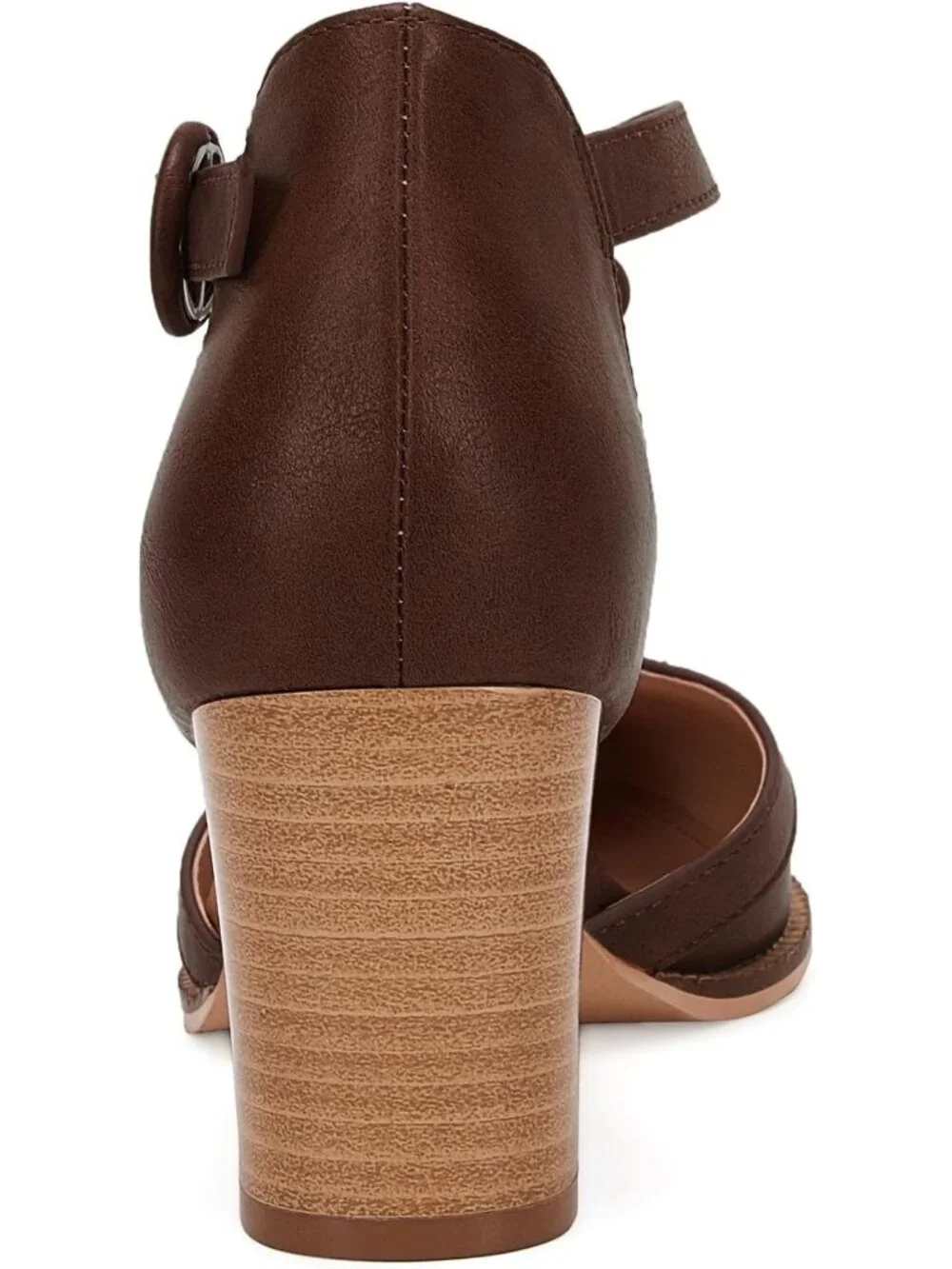 Women's Dark Brown Chunky Heels T Strap Pointed Toe Stacked Heeled Sandals Pumps